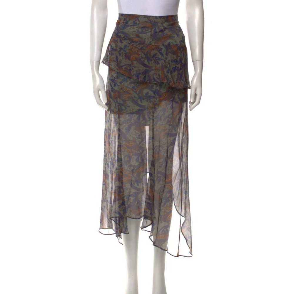 Veronica Beard Skirt Womens 12 Green Paisley Silk Asymmetrical Ruffle Excellent